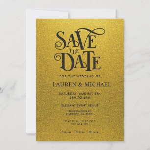 Black and Gold Shining Glitter Save The Date Invitation