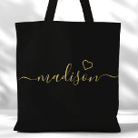 Black And Gold Signature Script Bridesmaid Gift Tote Bag<br><div class="desc">Black And Gold Signature Script Bridesmaid Gift Tote Bag. Personalize this custom design with your own name and custom colours.</div>