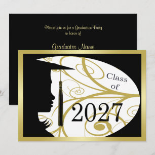 Black and Gold Silhouette 2027 Graduation Party Invitation