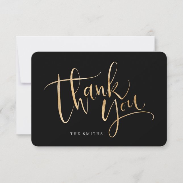 Black and gold simple modern Calligraphy Thank You Card (Front)