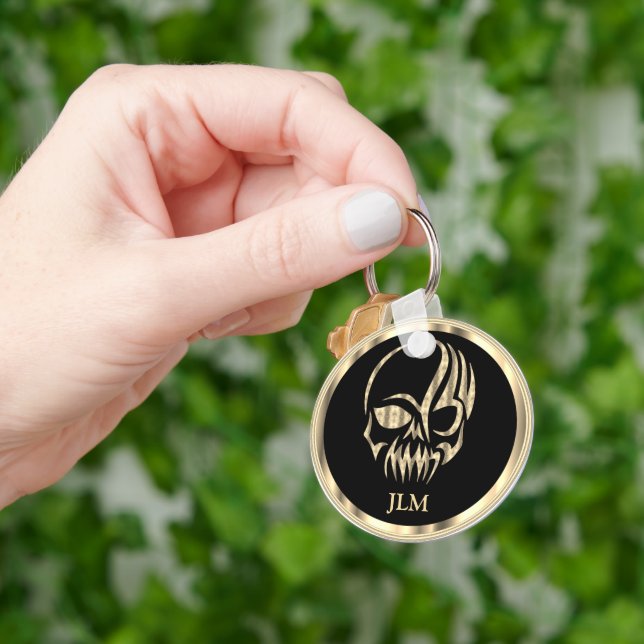 Black and Gold Skull Keychain (Hand)