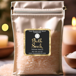 Black and gold small bath soak label with logo