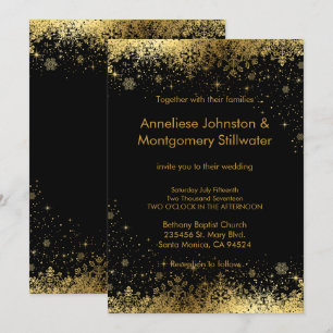 Black and Gold Snowflakes Wedding Invitation