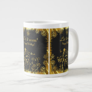 Black And Gold Snowman Illustration-Let It Snow Large Coffee Mug