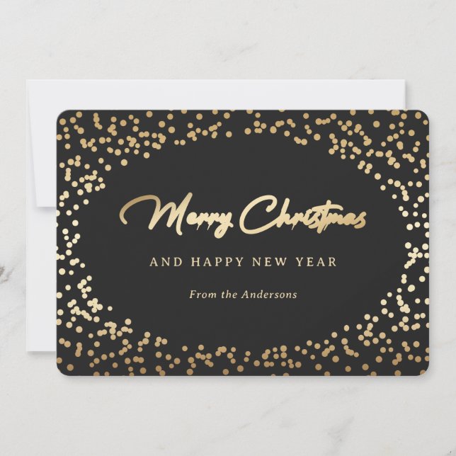 Black and Gold Snowy Holiday Card (Front)