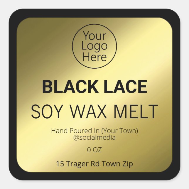 Black And Gold Soy Wax Melt Product Label (Front)
