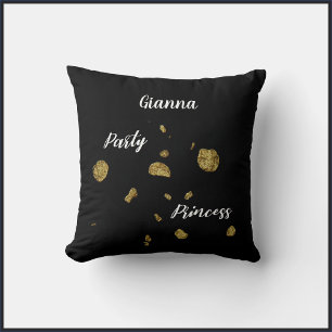Black and Gold Spangles Party Princess Throw Pillow