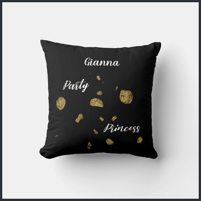 Black and Gold Spangles Party Princess Throw Pillow (Creator Uploaded)