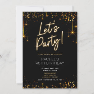Black and Gold Sparkle Birthday Dinner Invitation