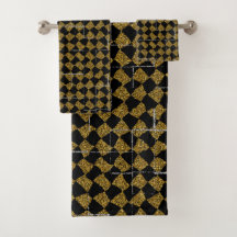 Black and gold sparkle towel set