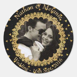 Black and Gold Sparkles Classic Round Sticker