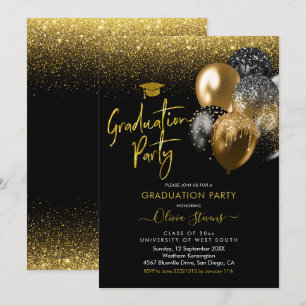 Black and Gold Sparkling Graduation Party Invitation