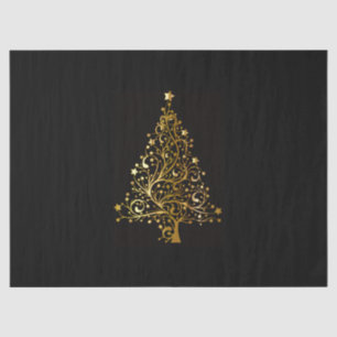 Black and Gold Sparkly Christmas Treet Design Tissue Paper