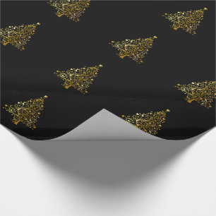 Black and Gold  Sparkly Christmas Treet Design Wrapping Paper