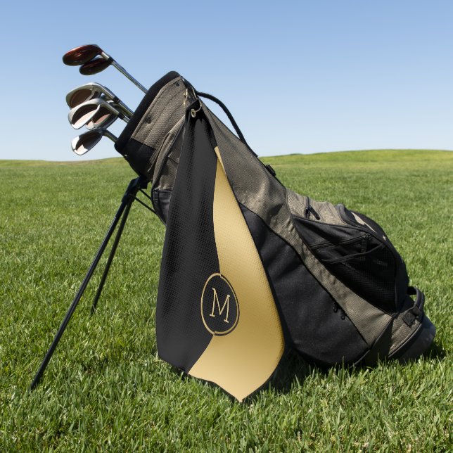 Black and gold split-screen geometric design golf towel (Green)