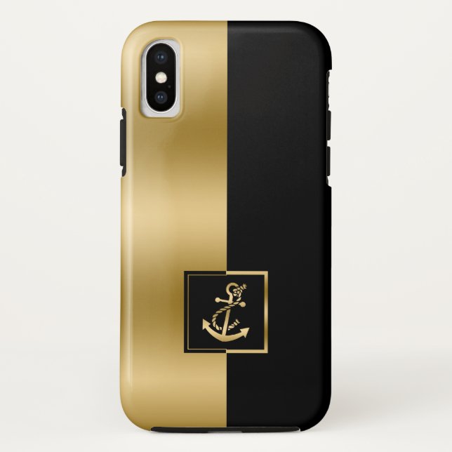 Black and gold split screen gold boat anchor Case-Mate iPhone case (Back)