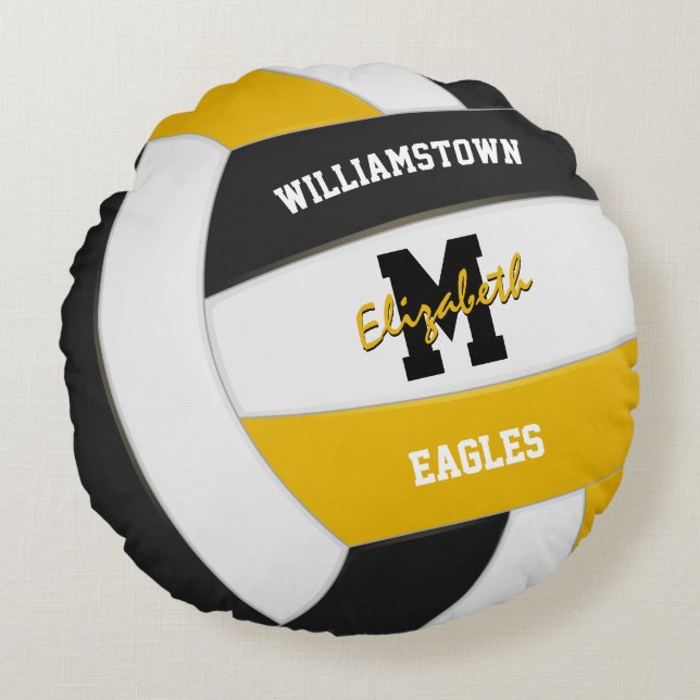 black and gold sports team colours volleyball round pillow (Front)