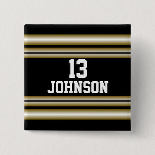 Black and Gold Sports Team Stripes to Personalize 2 Inch Square Button