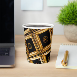 Black and Gold Squares Paper Cups