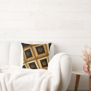 Black and Gold Squares  Throw Pillow