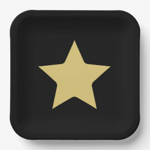 Black and gold star paper plate
