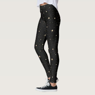 Black and Gold Starry Night Pattern Christmas Leggings