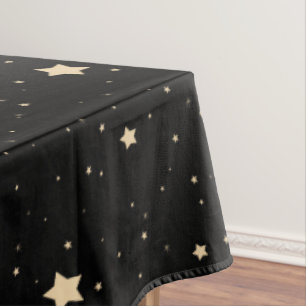 Black and Gold Starry Night Pattern Christmas Tablecloth