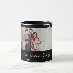 Black and Gold Starry Night  Photo Christmas Mug