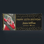 Black And Gold Stars 30th Birthday Custom Photo Banner<br><div class="desc">Personalised birthday banner with photo for the special milestone 30th birthday party!</div>