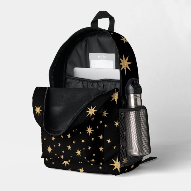 Black and Gold Stars Backpack - Starry Pattern (Back Corner Right (Open))