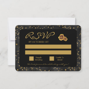 Black And Gold Stars Goth Pattern  RSVP Card
