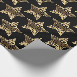 Black and Gold Stars Pattern Black Christmas Chic Wrapping Paper