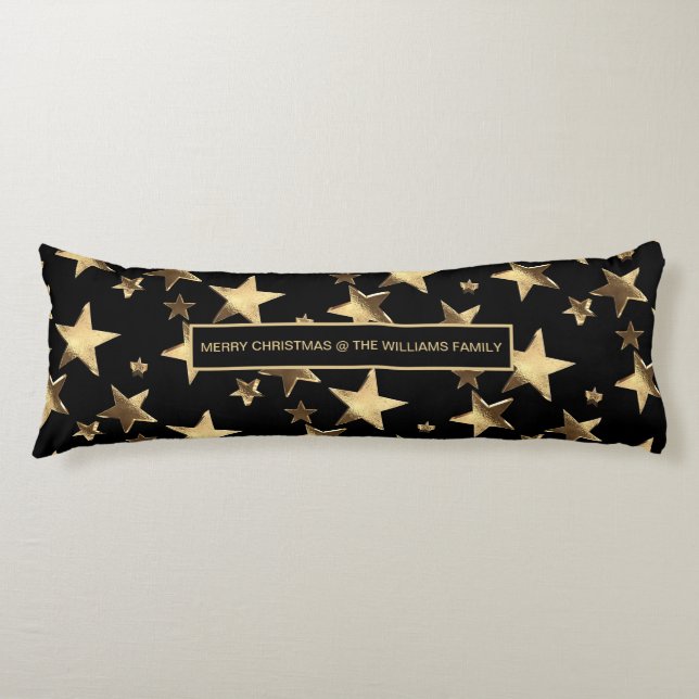 Black and Gold Stars Pattern Festive Christmas Body Pillow (Front)