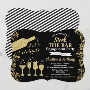 Black and gold stock the bar engagement party invitation