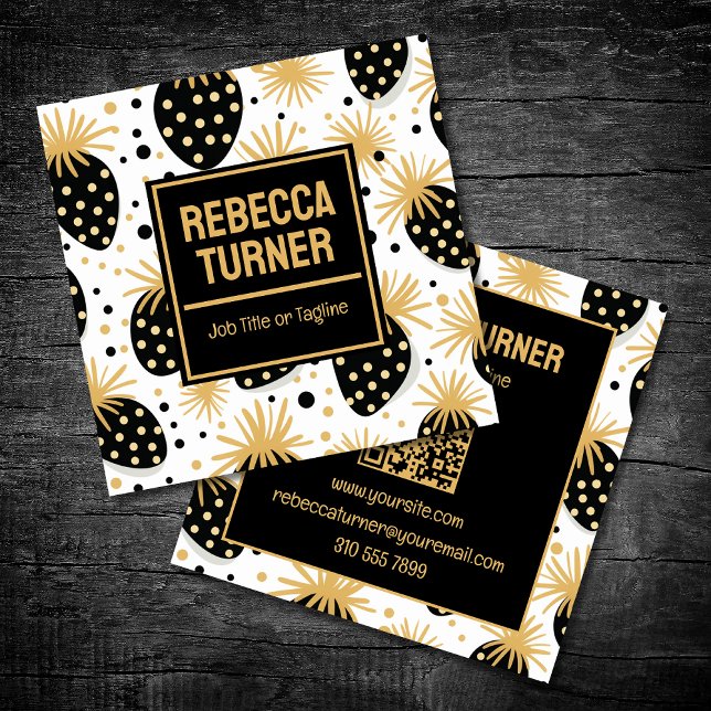 Black and Gold Strawberry, QR Code Square Business Card (Creator Uploaded)