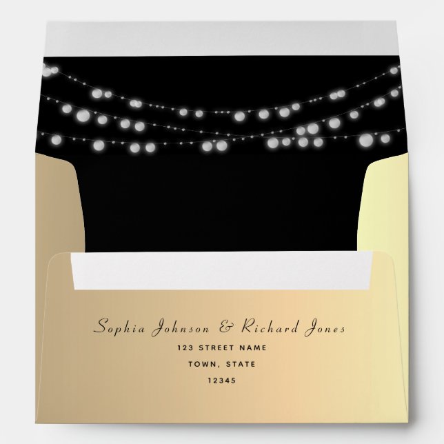 Black and Gold String Lights Wedding 5x7 Envelope (Back (Bottom))