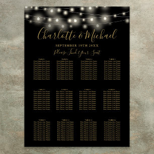 Black And Gold String Lights Wedding Seating Chart