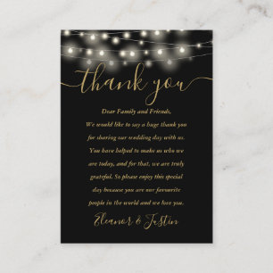 Black And Gold String Lights Wedding Thank You Place Card