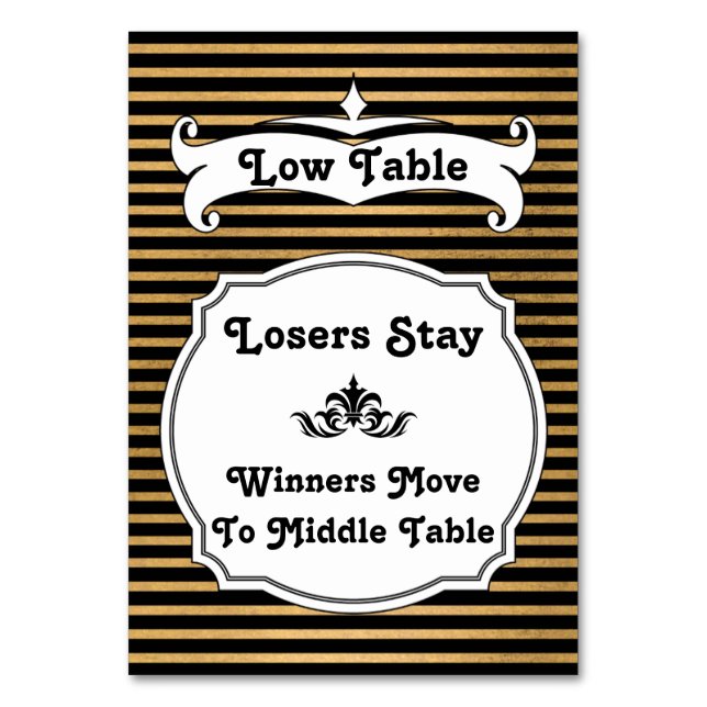 Black and Gold Stripe Bunco Table Card - Low (Front)