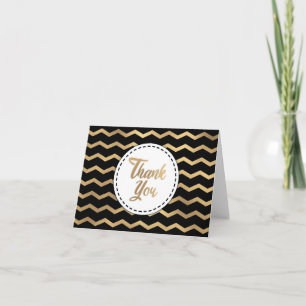 Black and Gold Stripe Chevron Thank You Card