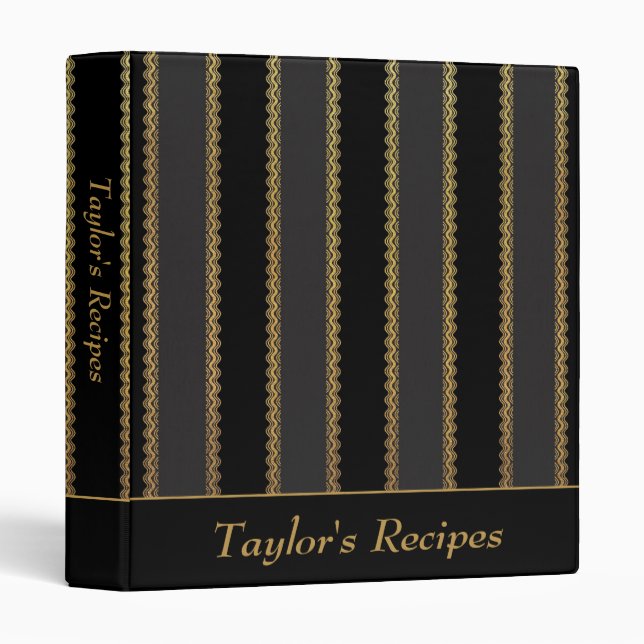 Black and Gold Stripe Personalized 3-Ring Binder (Front/Spine)