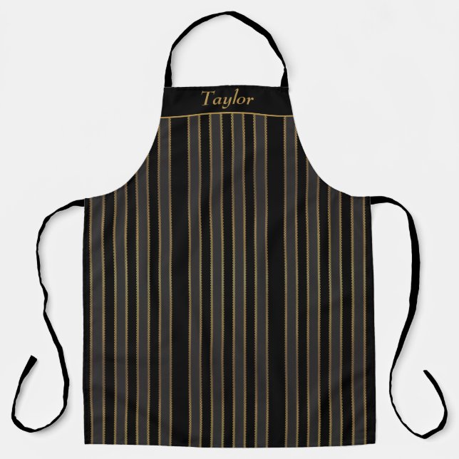 Black and Gold Stripe Personalized Apron (Front)