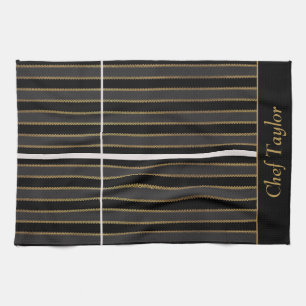 Black and Gold Stripe Personalized Kitchen Towel