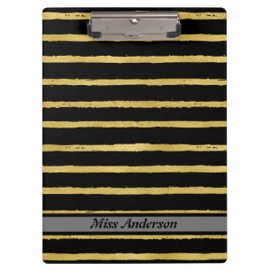 Black and Gold Striped Customizable Teacher's Clipboard