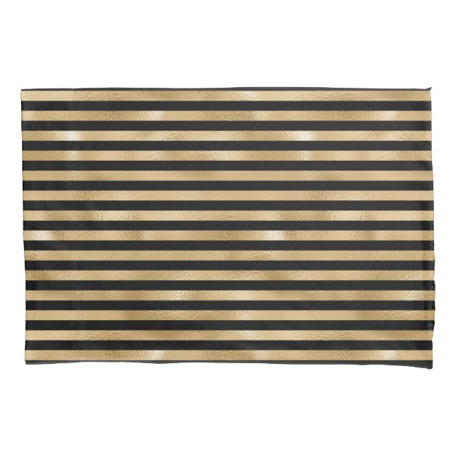 Black and Gold Striped Pillow Cases  (Front-Left)