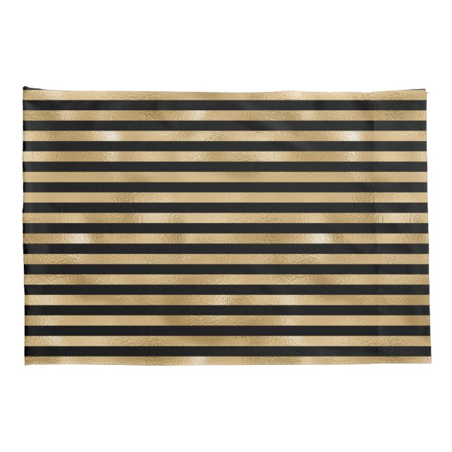 Black and Gold Striped Pillow Cases (Back-Right)