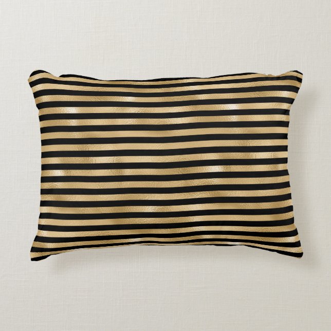 Black and Gold Striped Throw Pillow Accent Pillow (Front)