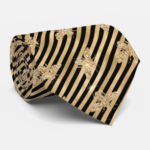 Black and Gold Striped with Gold Bees Tie