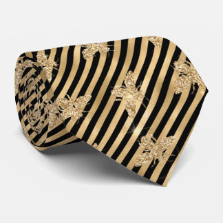Black and Gold Striped with Gold Bees Tie
