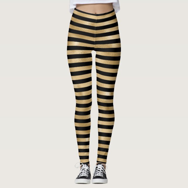 Black and Gold Striped  Women's Leggings (Front)